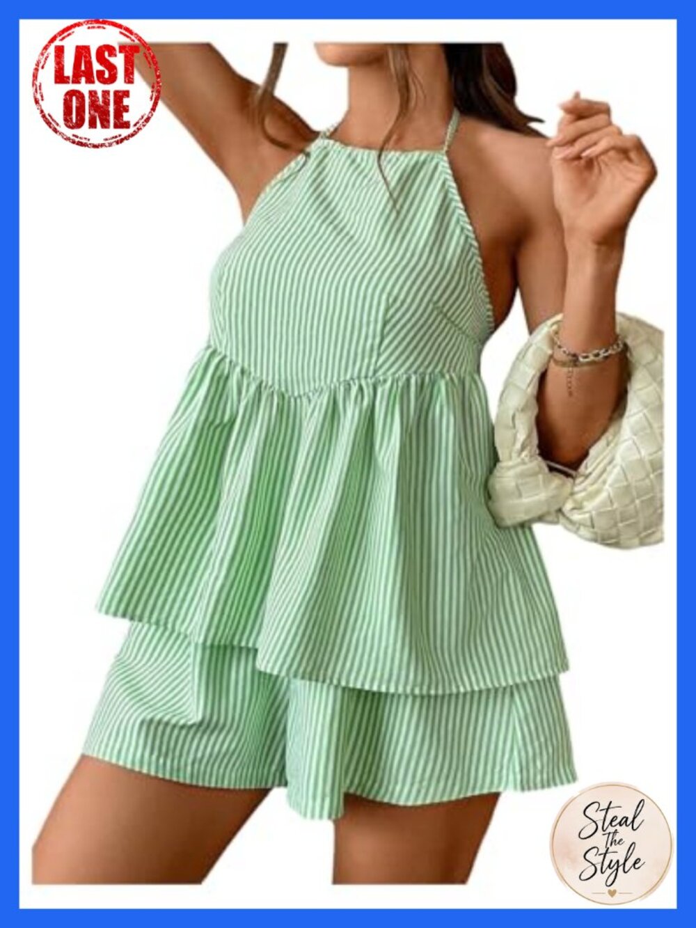 Plus Size 2 Piece Striped Halter Top & Wide Leg Shorts Set